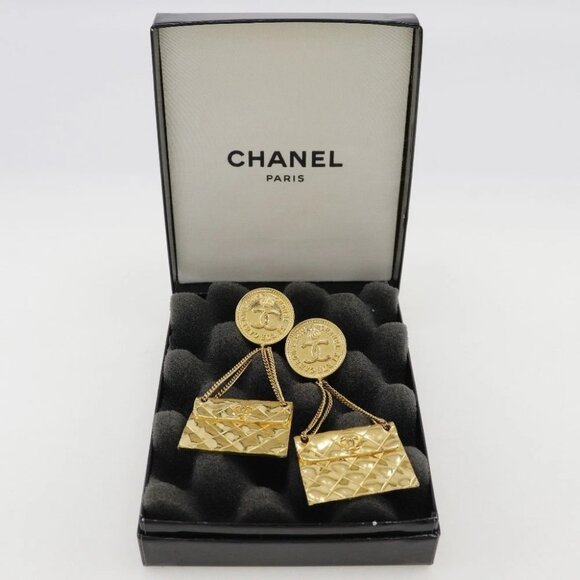 CHANEL COCO Mark Earring Matelasse motif Plated Gold 39g Women - Picture 1 of 9
